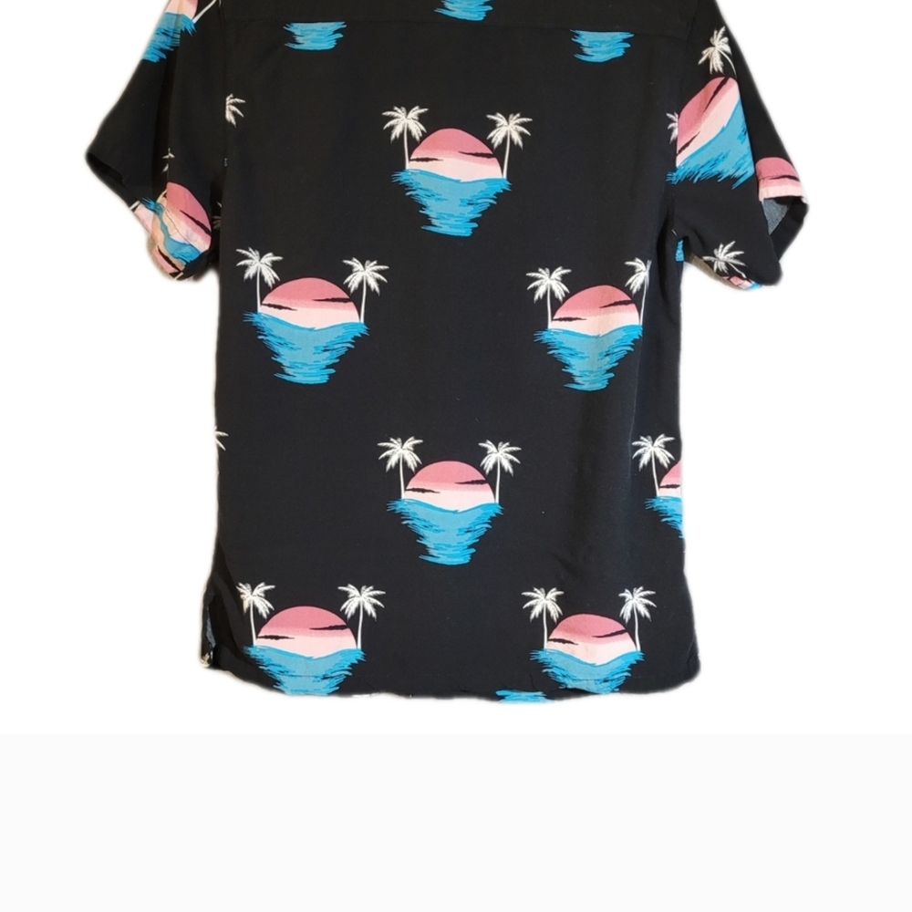 No Boundaries Black Shirt with Pink and Blue Tropical Design